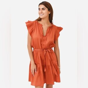 Stark X Ruffle Sleeve Tie-Waist Mini Dress – Women’s Small – Terracotta Orange